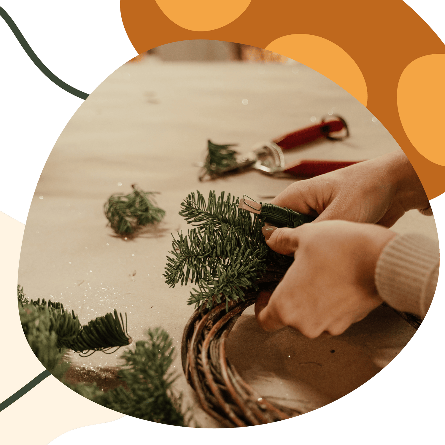 a woman crafting a natural preserved wreath