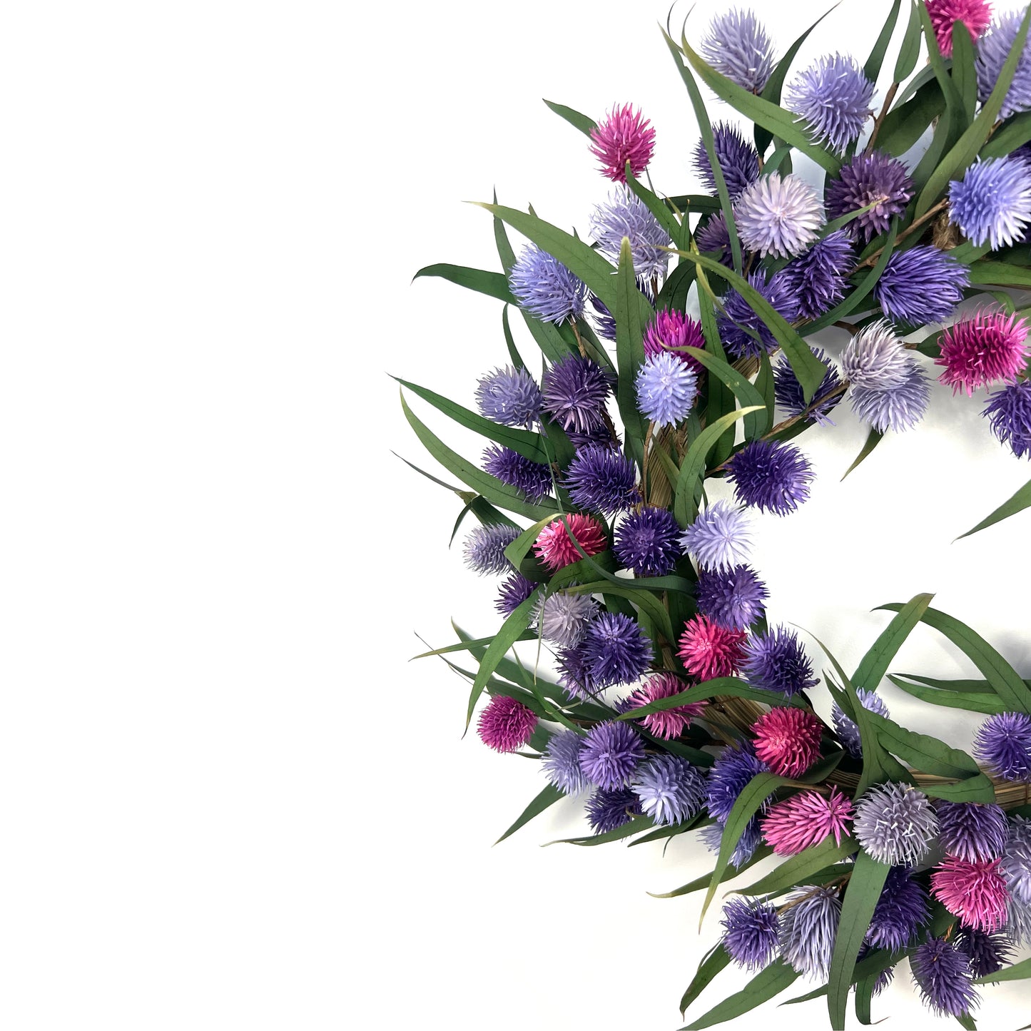 handmade preserved eucalyptus wreath as colorful spring decorations