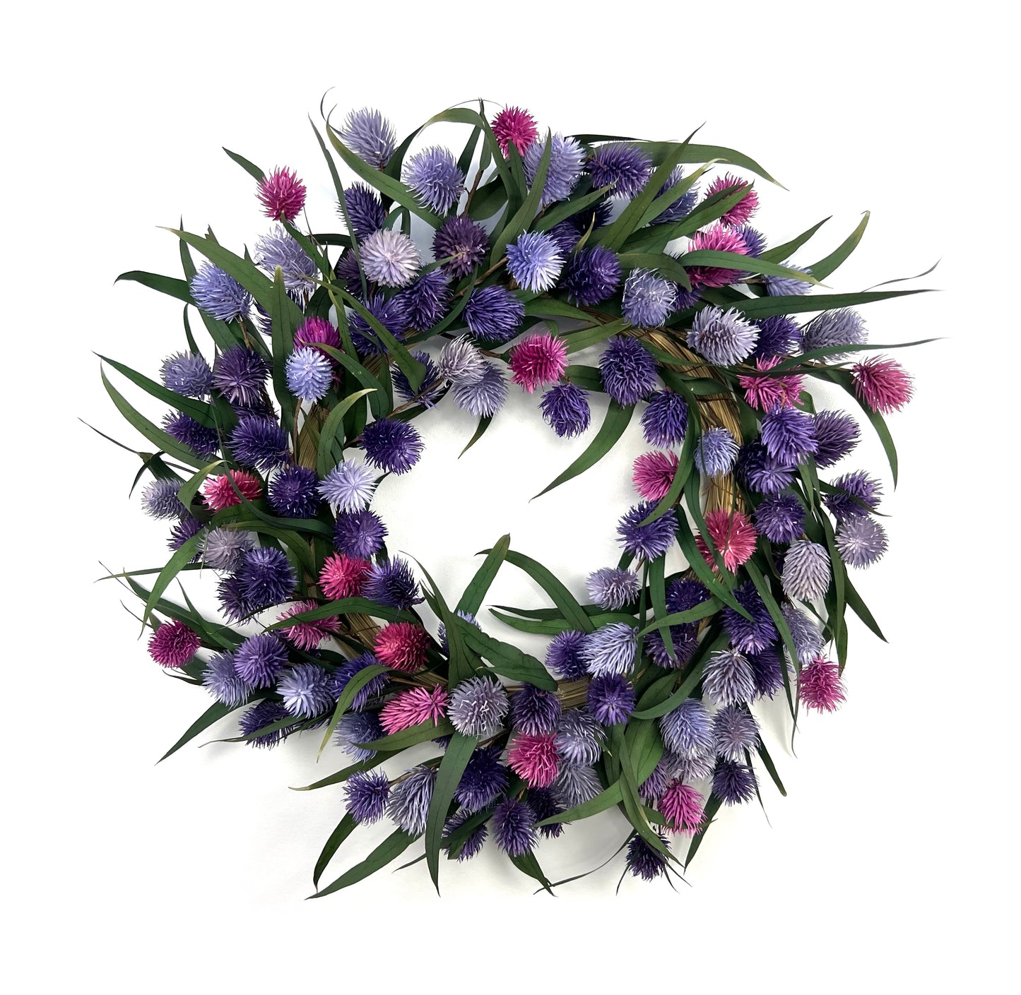 colorful preserved natural eucalyptus wreath for purple and pink decorations