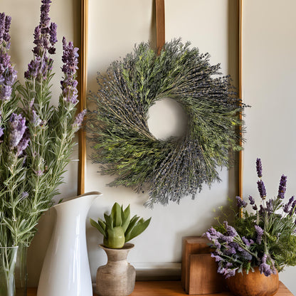 lavender flower wreath 20" Preserved Boho Farmhouse Lavender Wreath|Amber Ambience