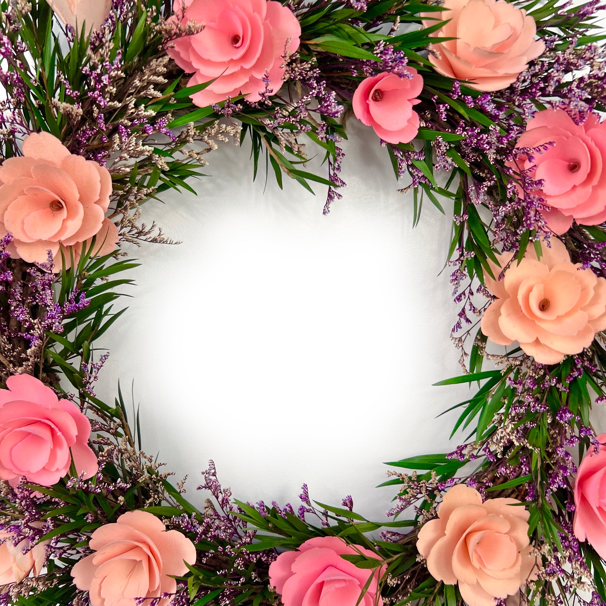 closeup look of the spring summer vibrant color preserved floral wreath