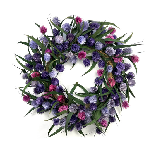 colorful preserved natural eucalyptus wreath for purple and pink decorations