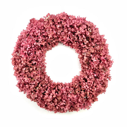 preserved hydrangea wreath with accent baby's breath flowers for spring celebrations