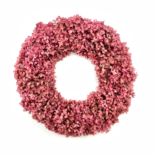 preserved hydrangea wreath with accent baby's breath flowers for spring celebrations